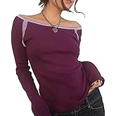 Women Vintage Aesthetic Top Long Sleeve Lace Trim Tight Shirts Y2k Graphic Print Fairy Grunge Top Streetwear