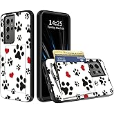 BWEGRHE Cute Dog Paw Prints Phone Case for Samsung Galaxy S25 Ultra Wallet Case with Hidden Card Holder, Dual Layer Hybrid Hard ID Card Slot Soft Inner Rubber Bumper Slide Cover for Galaxy S25 Ultra