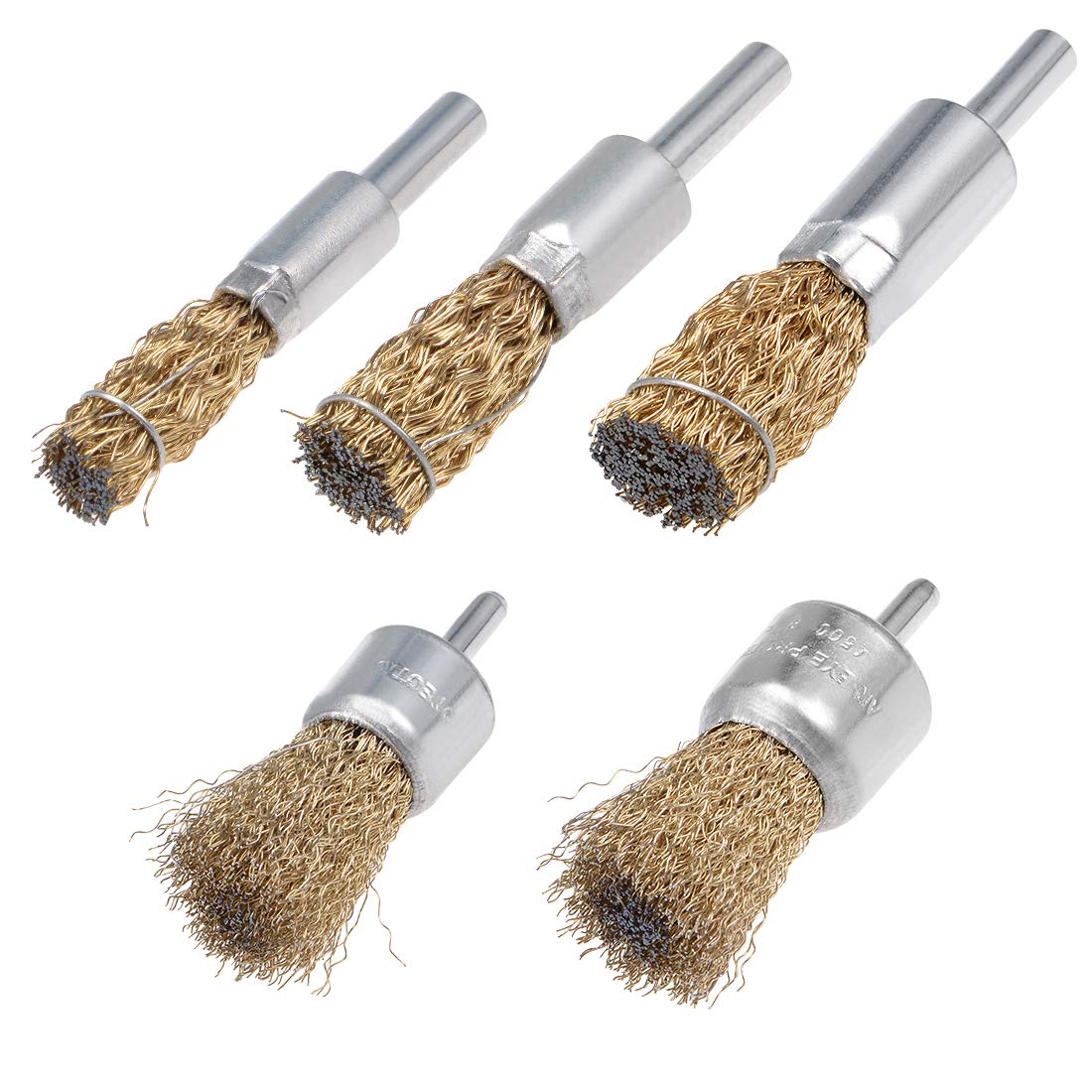 sourcing map Wire Wheel Brush Cup Copper Plated Crimped Steel with Shank 0.012-inch Wire Dia Set of 5, 10mm, 12mm,16mm, 25mm, 30mm