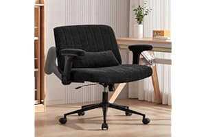ZRNINR Criss Cross Chair with Flip-Up Arms and Wheels, Plush Cross Legged Office Desk Chair, Wide Height Adjustable Swivel Co