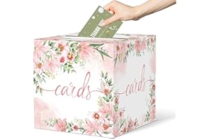 CINSOEN Watercolor Pink Floral Card Box Wedding Card Box Holder Gift Cards Receiving Box for Party Graduation Bridal or Baby Showers, Raffle Ticket Box Money Box for Birthday Party Retirements Anniversaries