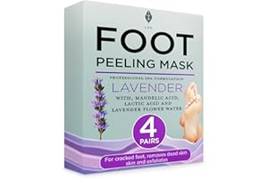 Lee Beauty Exfoliating Foot Peeling Mask (4 Pack) - Foot Mask for Dry Cracked Feet with Lavender, Lactic Acid and Mandelic Ac