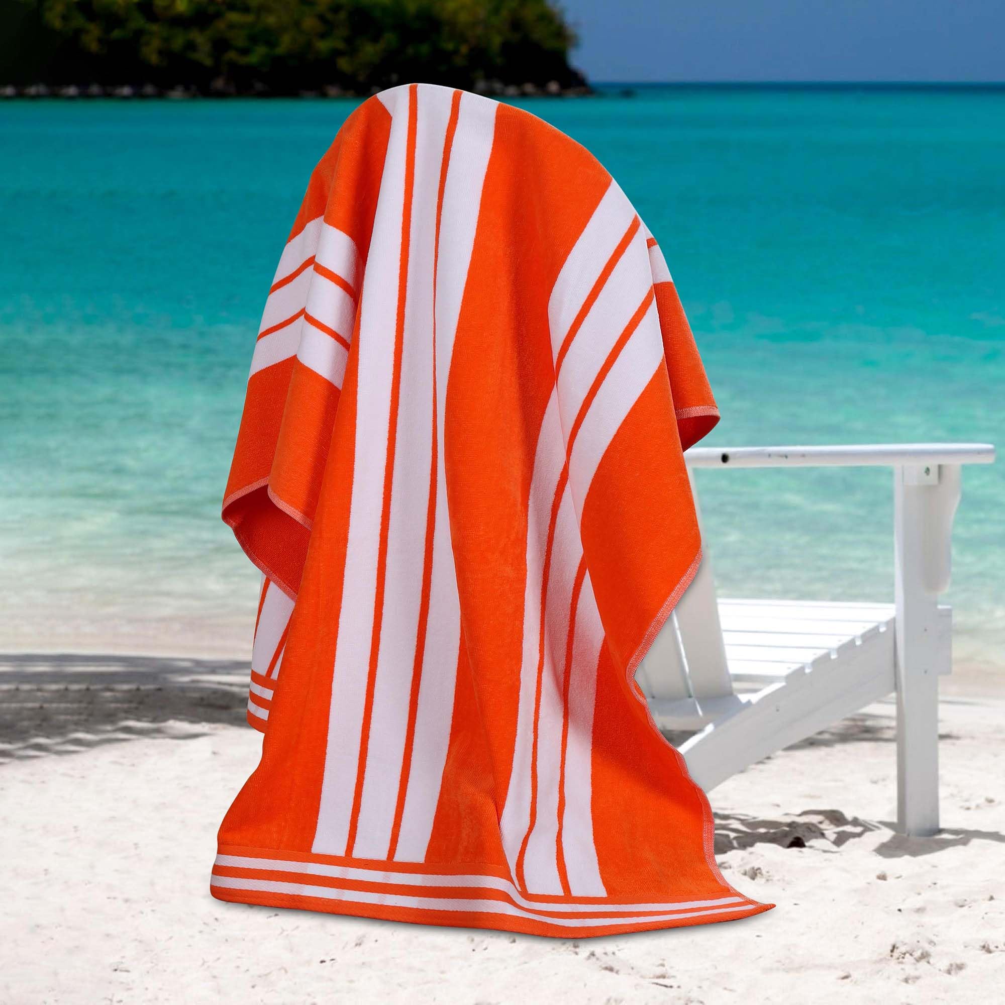 Superior Oversized Cotton Beach Towel Set of 4, Absorbent Towels for Bathroom, Beach, Pool, Swim, Adults, Kids, Vacation, Travel, Bath Sheet, Quick Dry Basics, Trip Essentials, Striped Decor, Coral Image