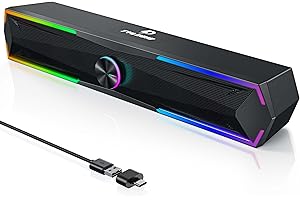 Tylubio Computer Speakers PC Sound Bar with Stereo Sound, Flowing LED & Push-Button Control Computer Speaker for Desktop Lapt