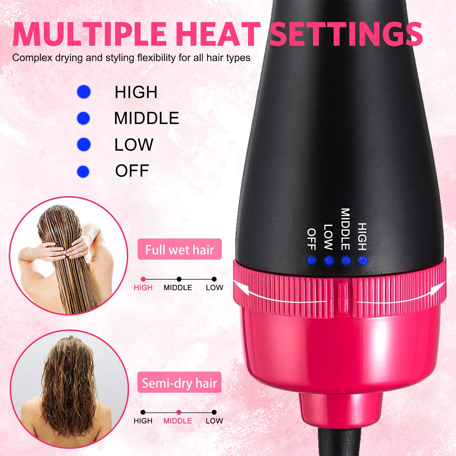Blow Dryer Brush, Hot Air Brush Hair Dryer Styler One Step Hair Dryer and Volumizer 4 in 1 Brush Blow Dryer Styler for Rotating Straightening, Curling, Salon Negative Ion Ceramic Hair Dryer Brush : Beauty