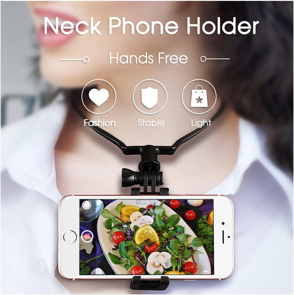 Hands-Free Phone Holder for Streaming - Hanging-On Neck Smartphone Stand for Point of View Photographing or Facebook Live, Selfie Stick Smartphone Holder Easily Picture Video Recording