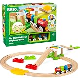 BRIO My First Railway Beginner Pack - 18-Piece FSC-Certified Wood Train Set - Compatible with All BRIO Sets - Includes Rainbow Bridge &amp; Rattle Wagon - Safe Play - Toddlers Ages 18 Months &amp; Older