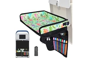 Kids Travel Tray Table Cover with Tablet Holder, Portable Airplane Travel Tray with Pockets, Plane essentials for Toddler, Tr