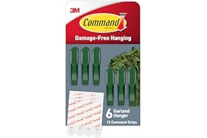 Command Garland Holder, Fireplace Mantle Garland Holder for Displaying Garlands, Wreaths, and Holiday Decor Without Leaving Damage, Holes, or Residue, Holds 2lbs, Green, 6 Pack