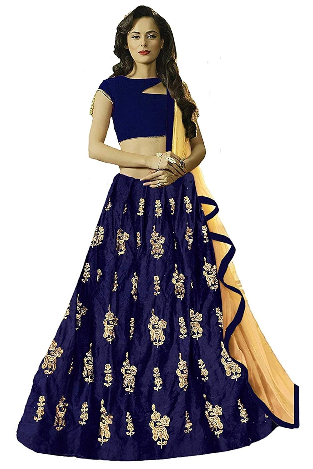 momcreation women's velvet lehenga choli (blue_free size)