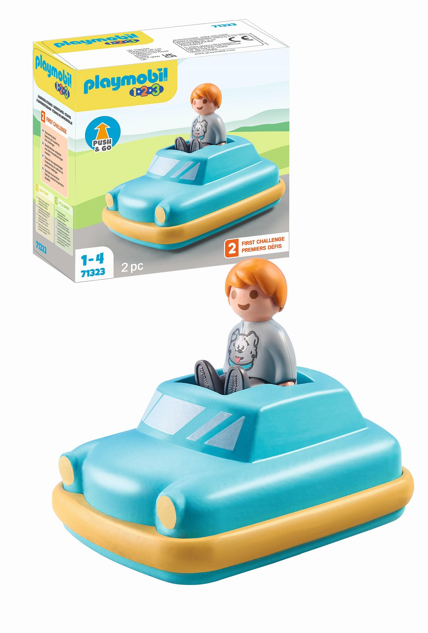 Playmobil 71323 1.2.3: Push & Go Car Interactive Toy Car with flywheel motor for Toddlers to discover basic Functions, PlaySets Suitable for Children Ages 12 Months+