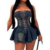 Ptorlio Summer Sexy Denim Mini Dress Strapless Party Club Tube A-line Corset Bandage Short Dresses