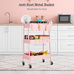 Danpinera 3-Tier Rolling Cart, Metal Storage Cart