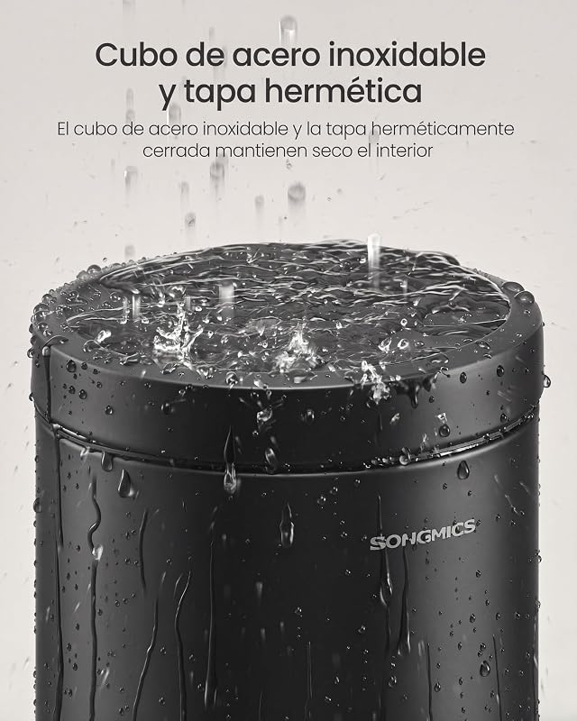 Cubo de Basura de Baño, 3 L, de Acero, con Tapa de Cierre Suave