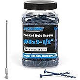 Pocket Hole Screws 2-1/2 Inch, FIXLINK Pocket Screws #8 X 2-1/2", 325 PCS, Above 1000 Hour Salt Spray Blue Coated Pocket Hole Screw for Outdoor, Square Drive, 150MM Drive Bit Included