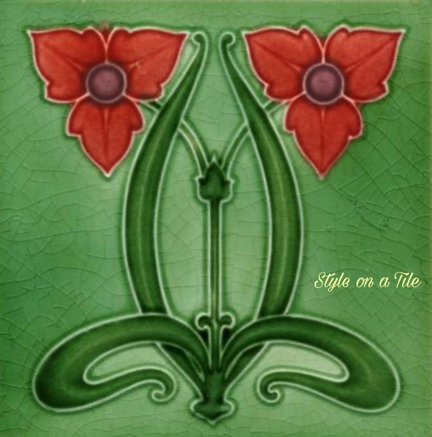 Art Nouveau Deco Red Poppy Green Flower Design 8 20cm Ceramic Tile Suitable For Kitchens Bathrooms Fireplace Surrounds Splash Backs Murals And Mosaics Amazon Co Uk Handmade