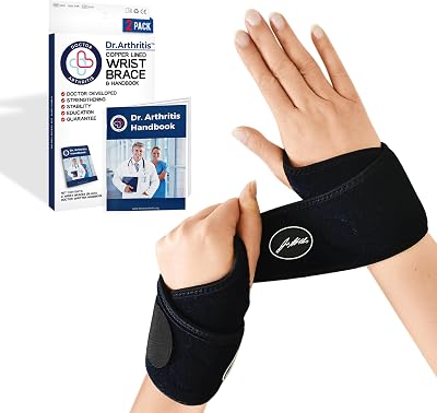 Dr. Arthritis Wrist Support Brace 2 Pack Copper Lined Neoprene Nylon