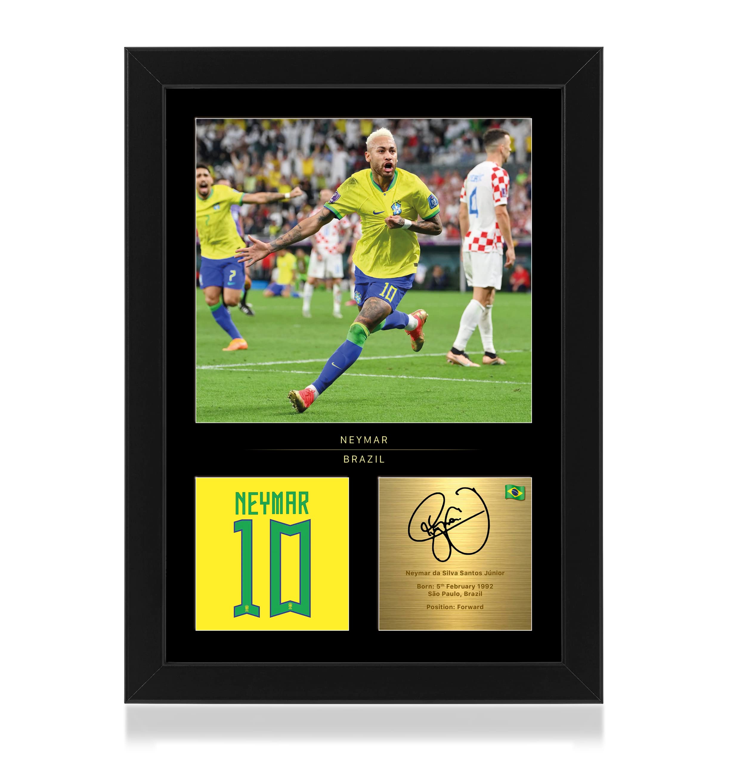 Win FC Neymar Jr A4 Framed Photo Display - Reproduced Digital Signature - Gift For Brazil Fans