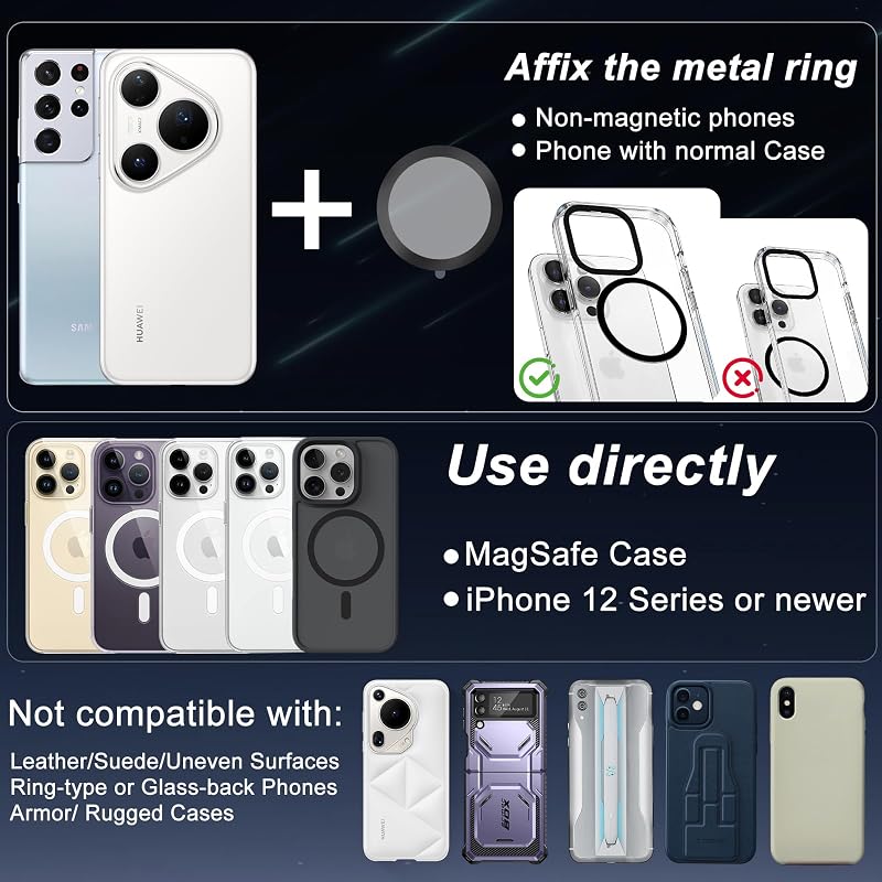 Upgraded Vacuum Magnetic Mobile Phone Holder Car, 15W Handyhalterung Auto Magnet, 360° Rotatable for Car/Mirror, Magnetic Phone Holder für iPhone & Android — Foto 5 von 8