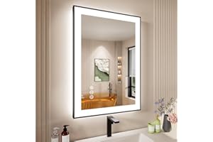 ISTRIPMF 24x28 Inch LED Bathroom Mirror with Black Frame, Backlit and Front Lighted Bathroom Mirrors for Wall, Anti-Fog, Dimmable, Memory, Shatterproof, LED Vanity Mirror for Bathroom
