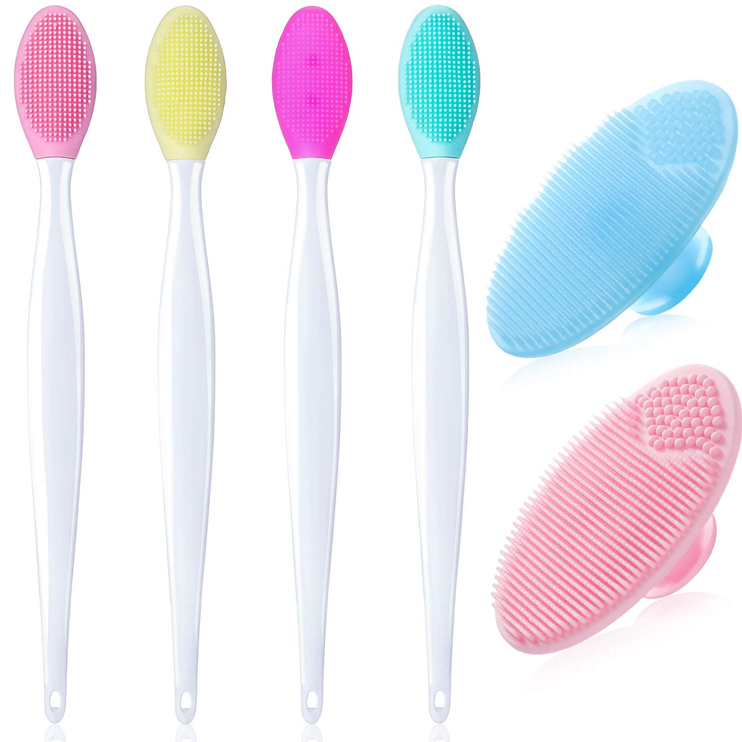 6 Pieces Double-Sided Silicone Exfoliating Lip Brush and Silicone Face Cleanser and Massager Brush Silicone Facial Scrubber Exfoliator Set Silicone Facial Cleaning Tool for DIY Facial Skin Care: Beauty