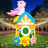 5FT Spring Inflatable Bird House Outdoor Decorations Blow up Yard Decor, Built-in LED Lights for Spring Easter Yard Garden Lawn Party