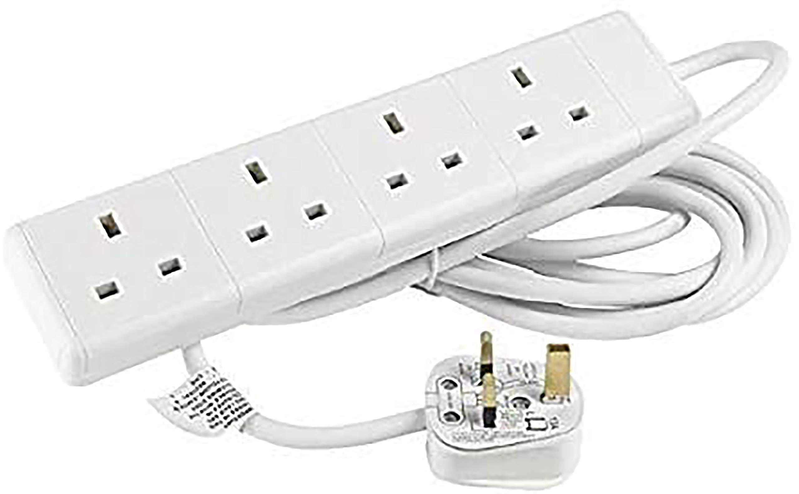 Extension Lead 10m Cable UK Plug Extension Cords 4 way Electric Surge Protector Power Strip Desktop Power Adapter for Home,Office,Travel-White