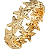 RAUCHBE Chunky Gold Cuff Bangle Bracelet for Women Fish/Starfish Bracelets Statement Adjustable Jewelry