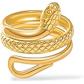 Star & Pixie Dust 18K Gold Plated Snake Ring for Women – Adjustable Serpent Wrap Ring, Hypoallergenic Stainless Steel, Bold Statement Gift for Her