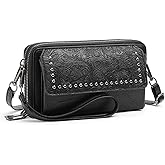 FALAN MULE Crossbody Bags for Women Small Leather Cell Phone Wallet Wristlet Purse with Zip Around 2 Strap
