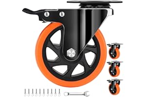 QNCZ Caster Wheels, 5 Inch Heavy Duty Casters Set of 4, Silent Industrial Casters Load 2600lbs, Swivel Casters for Furniture, Workbench and Cart Wheels
