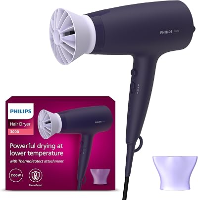 Philips Hair Dryer 3000 Series BHD340/13 2100W ThermoProtect Nozzle