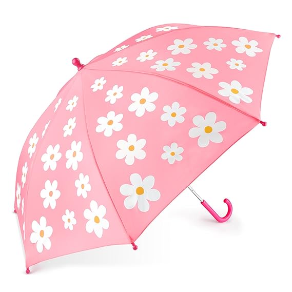 Kinder Regenschirm, OMOTON Kinderschirm mit Farbwechsel, leicht und stail mit Wunder-Blume, Rosa