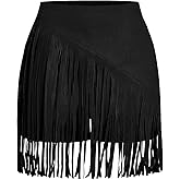 SweatyRocks Women's Cowgirl Fringe Skirts Faux Suede Western Mini Skirt Country Concert Outfits