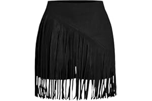 SweatyRocks Women's Cowgirl Fringe Skirts Faux Suede Western Mini Skirt Country Concert Outfits
