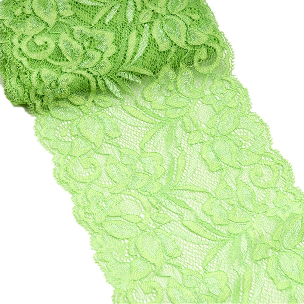 5 Yards Floral Lace Ribbon Stretch Tulle Lace Trim Elastic Webbing Fabric Width 15cm for DIY Jewelry Making Craft Clothes Accessories Gift Wrapping Wedding Party Decoration (Lime Green)