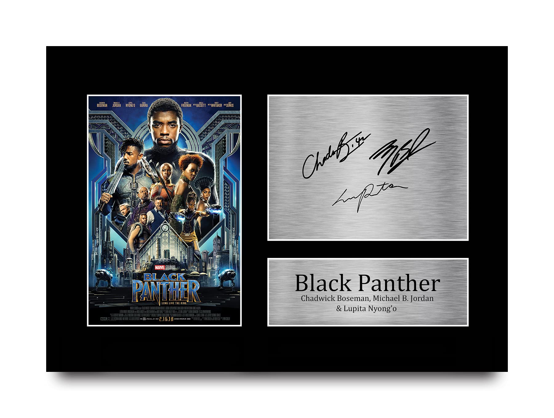 HWC Trading Black Panther Gift Signed A4 Printed Autograph Chadwick Boseman Michael B. Jordan Lupita Nyong'o The Avengers Gifts Print Photo Picture Display — image 1