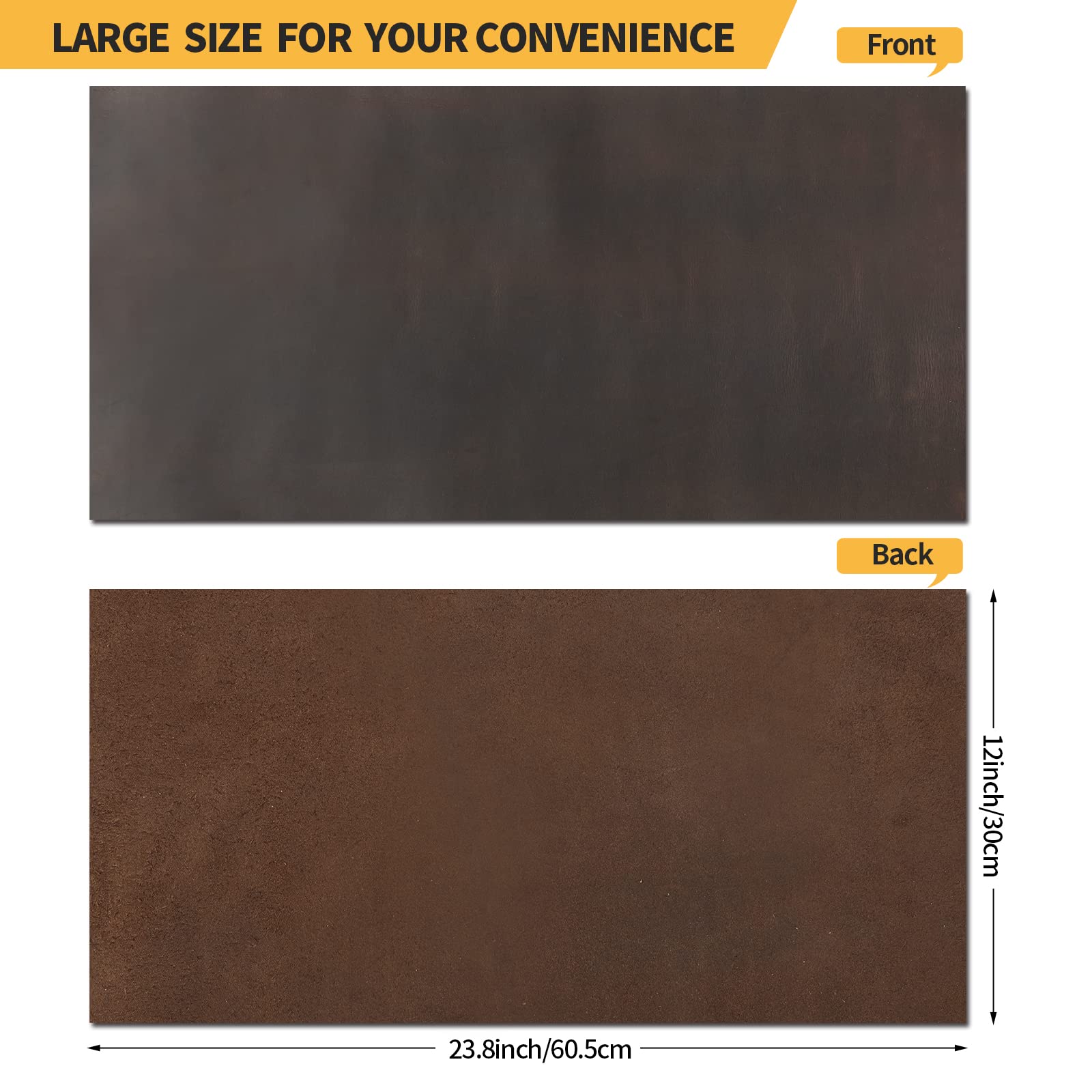 RingSun 12''X24'' Genuine Leather Sheets for Crafts (2mm), Full Grain Leather for Tooling Craft Sewing(Black Coffee)