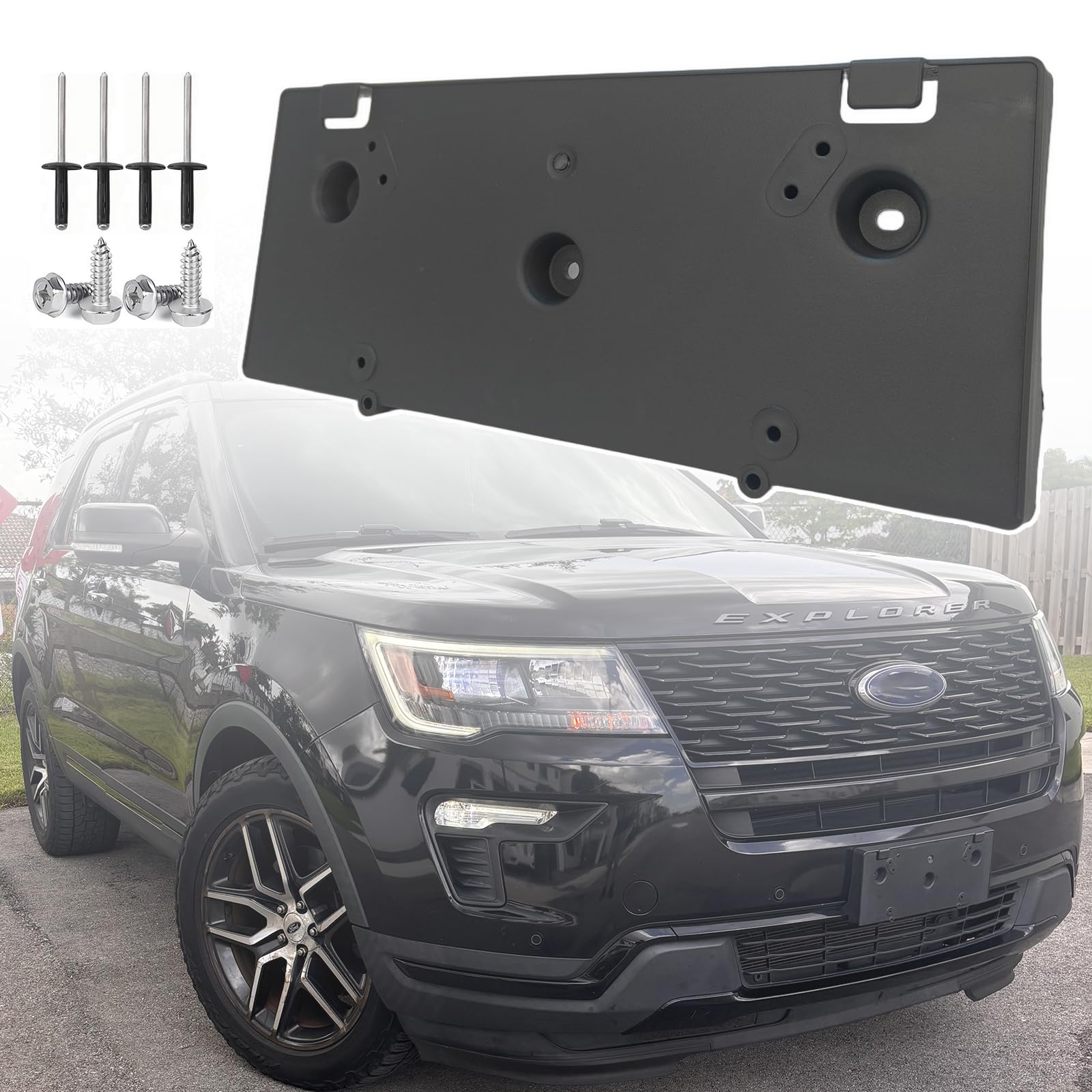Photo 1 of Front License Plate Frame for Ford Explorer 2018 2019 Front Bumper License Plate Holder Mounting Bracket Cover Replace# JB5Z-17A385-AA Partslink# FO1068174
