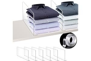 mioule Shelf Dividers - Clear Plastic Acrylic Tall Cabinet Shelf Dividers Organizer for Wood Shelves Closets - Shelf Separators in Closet for Clothes (6 Pack)