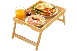 Pipishell Bamboo Bed Tray Table with Foldable Legs, Breakfast Tray for Sofa, Bed, Eating, Working, Used As Laptop Desk Snack 