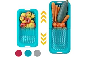 Over The Sink Colander by Comfify - Sleek & Modern Kitchen Strainer - Use with Pasta, Veggies, Grains, Rice & Berry and Fruit Washing Bowl - Peacock Blue