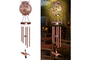 YHMALL Wind Chimes for Outside 38" Hummingbird Solar Wind Chimes Outdoor Gifts for Mom Hanging Solar Lantern, Garden Decor for Patio Yard, Christmas Windchimes Outdoors Gifts for Women Grandma