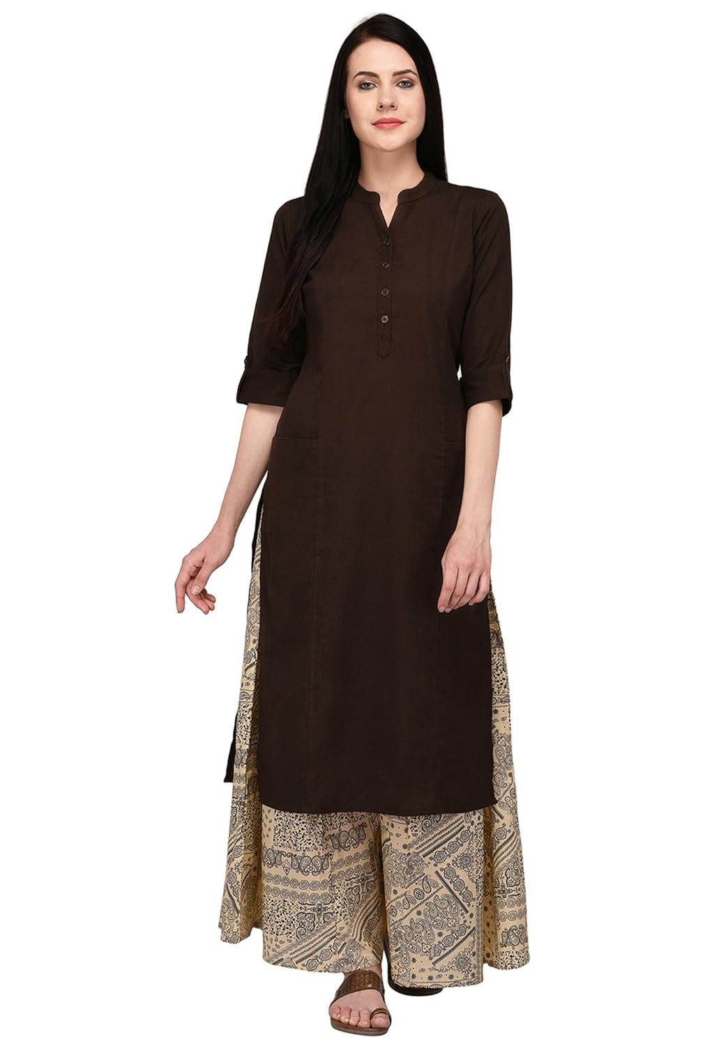 pistaa's women's solid two patch pocket kurta with palazzo bottom set