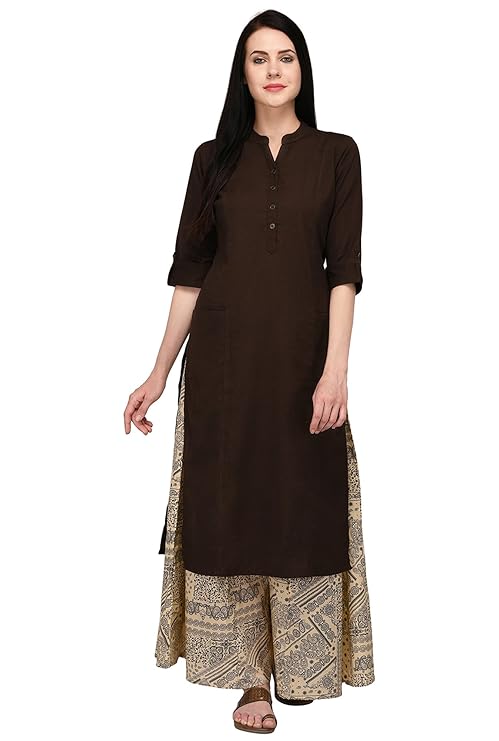 Pistaa women's Solid Cotton Kurta with two patch pockets & Plus Size