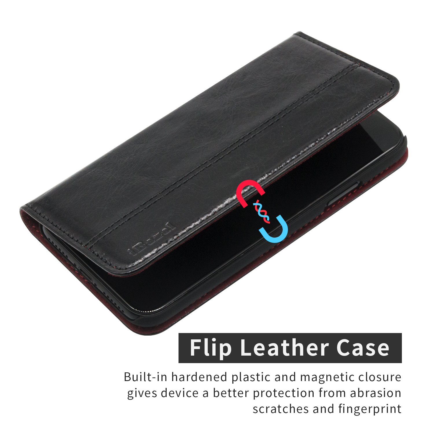 iPhone X Case, iBazal Stand Folio Leather Case, Vintage Handmade Genuine Leather Flip Case with magnetic Closure for iPhone X / iPhone 10 5.8\'\' (2017) - Brown