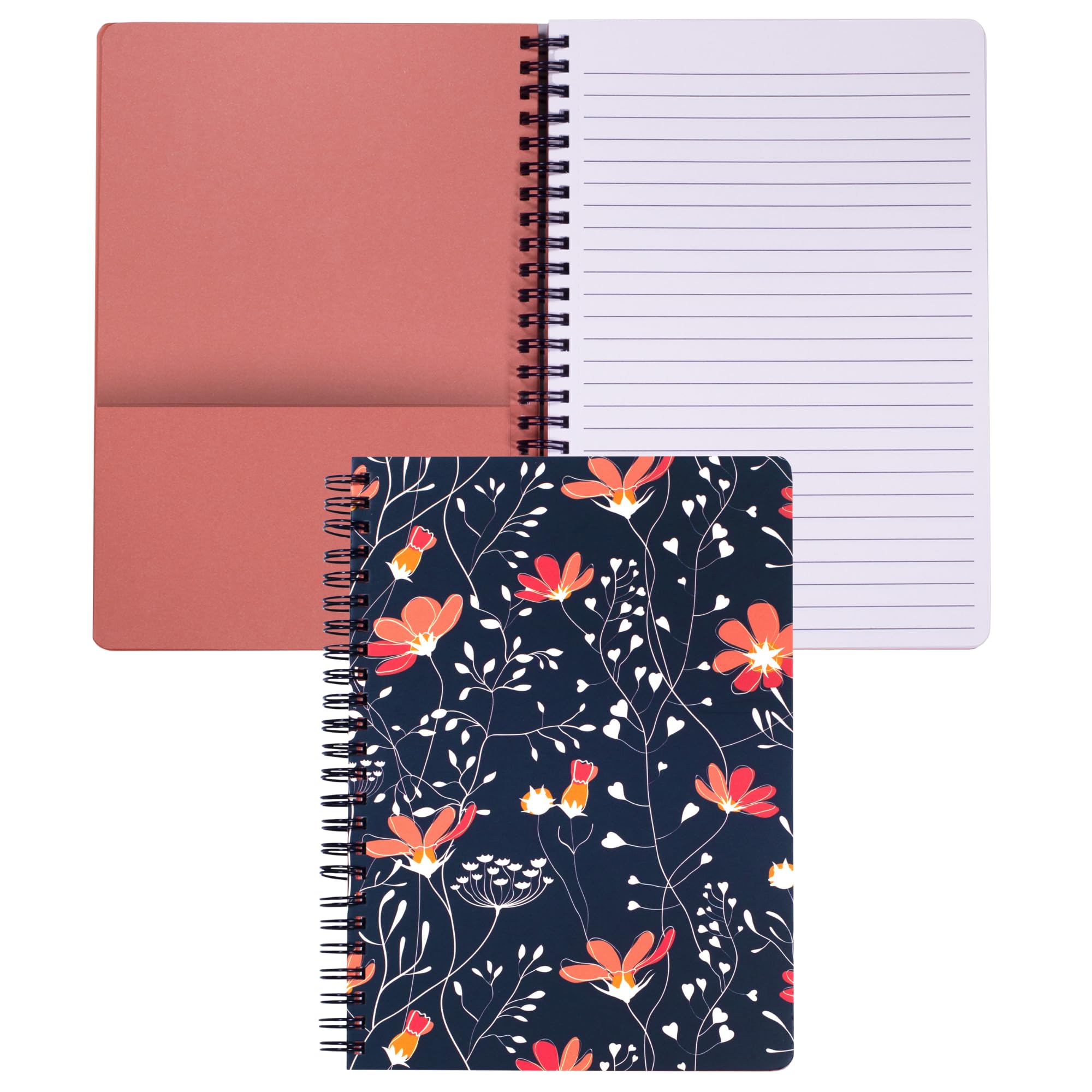 Steel Mill & Co Cute Pink Mini Spiral Notebook, 8.25" x 6.25" Journal with Durable Hardcover and 160 Lined Pages, Floral Vines