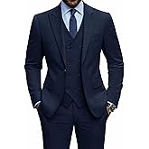 YND Men's 3 Piece Slim Fit Suit Set, One Button Peak Lapel Solid Business Blazer Jacket, Double Breasted Vest Pants and Tie