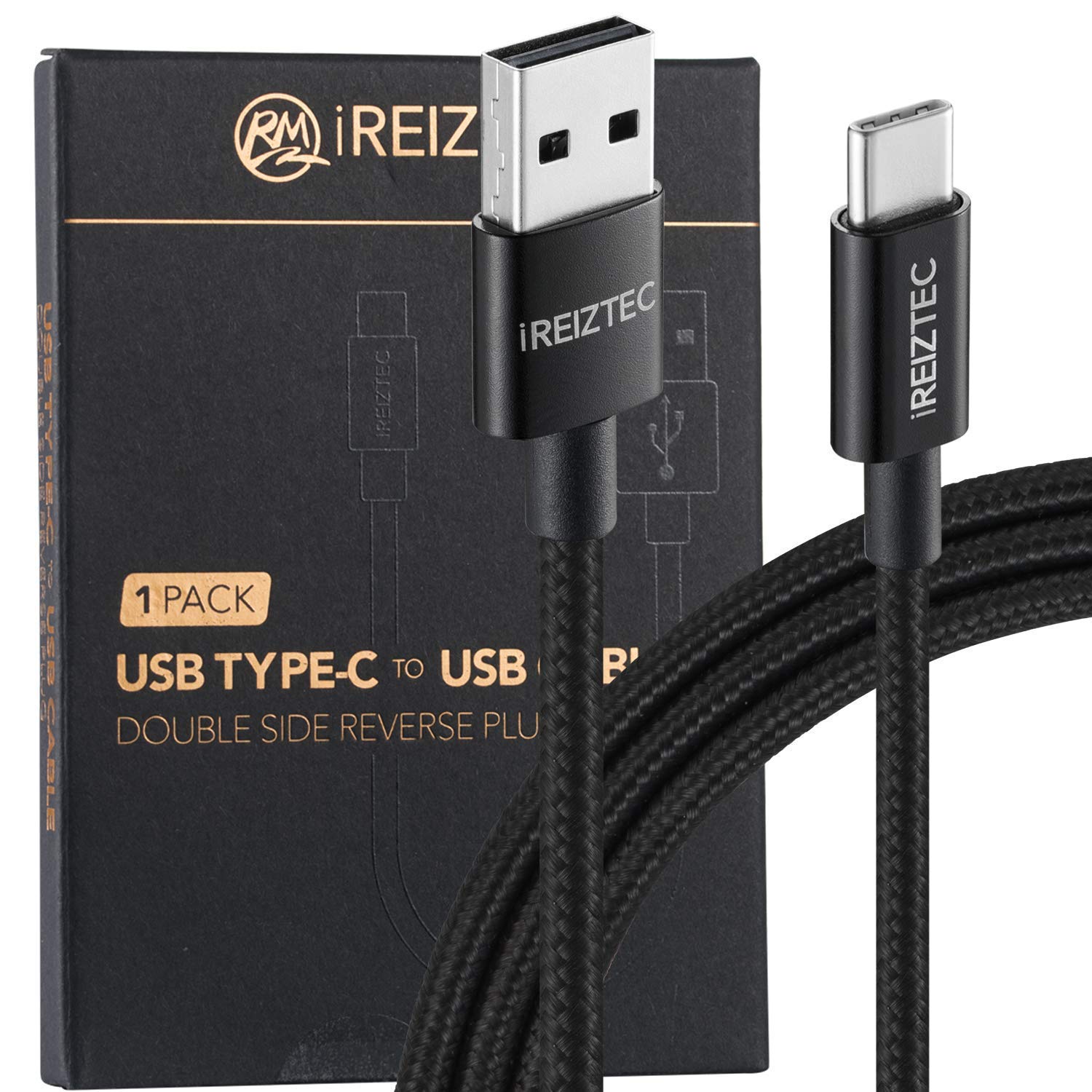 USB C Cable for Samsung Galaxy S8/9 Plus,Fast Charging Cable REVERSIBLE USB A to USB C 3Amp 3ft,High Speed Sync,Nylon Braided for Galaxy Note 8, MacBook, Sony XZ, LG V2/30 G5/6, HTC 10 & More -Black