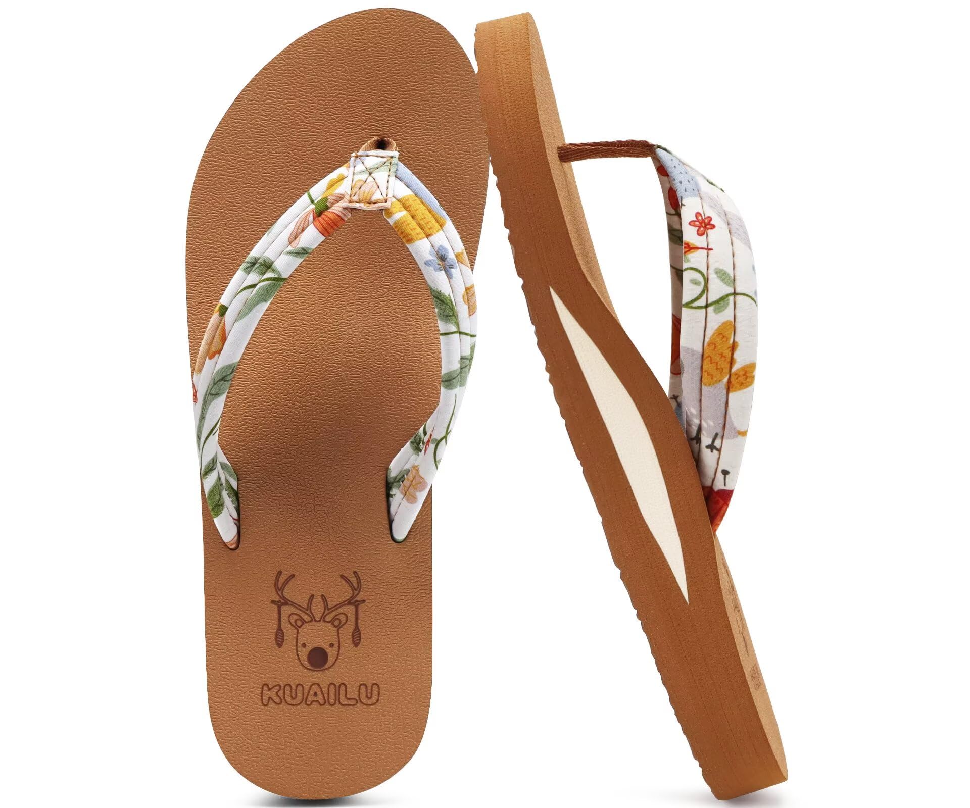 KuaiLu Womens Arch Support Flip Flops Ladies Comfort Lightweight Soft Yoga Mat Cushion Walking Thong Sandals